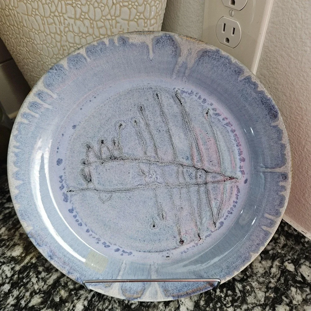 SPOTO art studio pottery light blue round 11 inches plate abstract‎ art